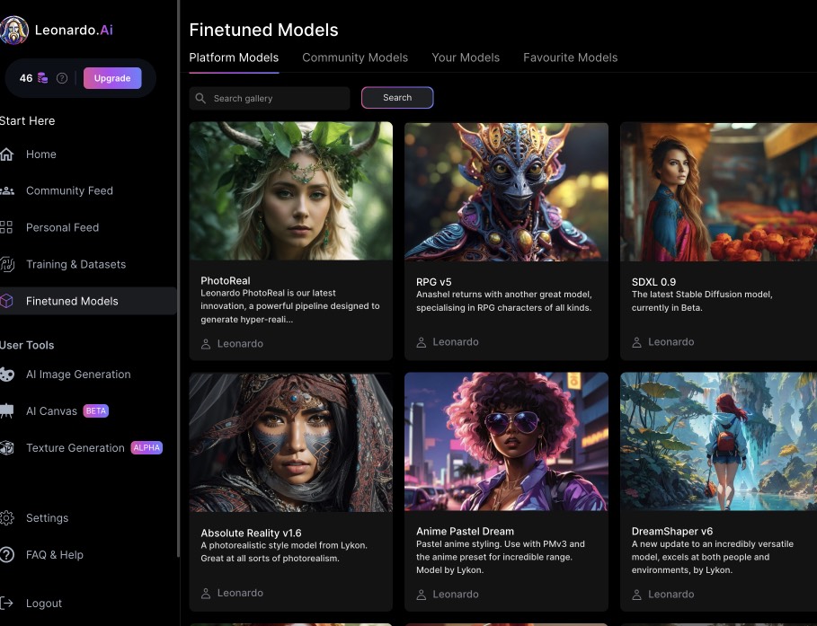 Fine-tuned models of Leonardo.ai