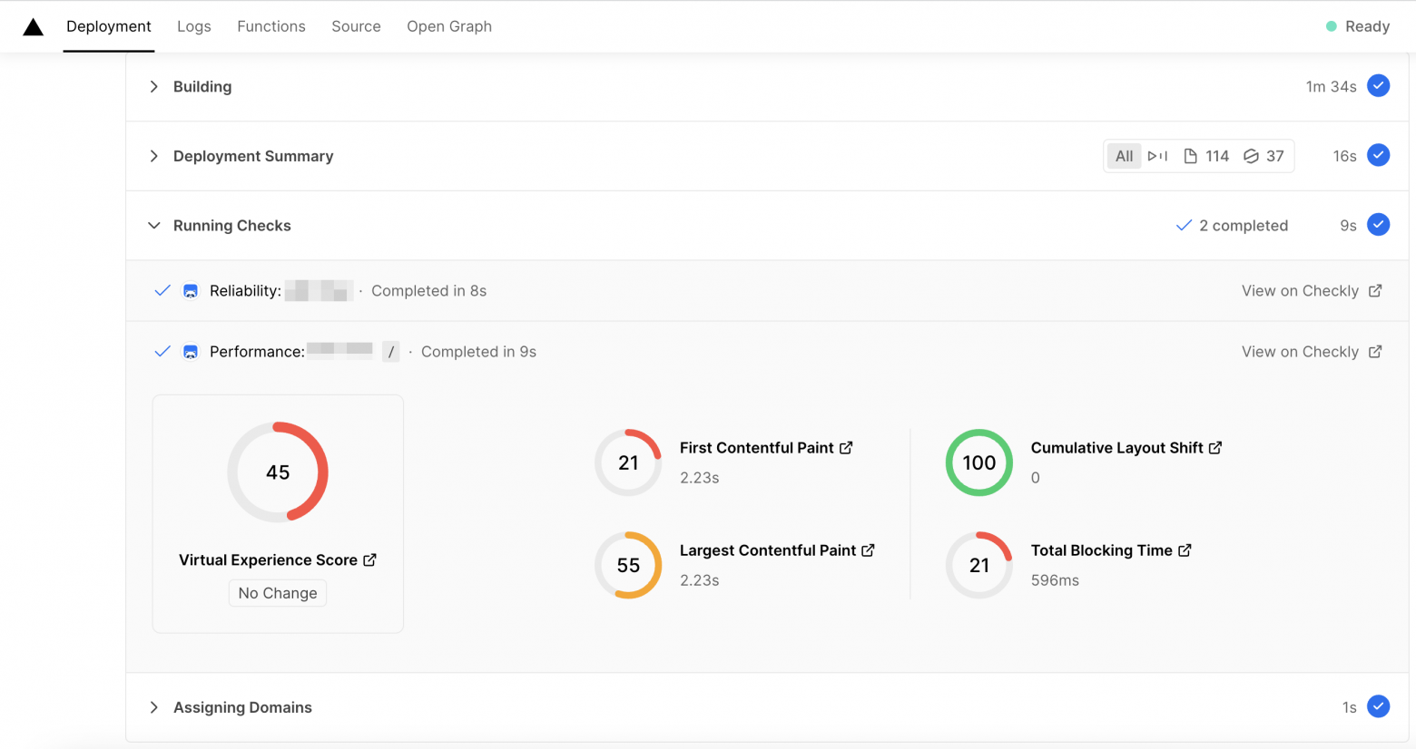 Checkly testing results